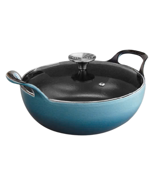Chảo gang Oceno sâu lòng có vung kính màu xanh 20cm OSP-1303