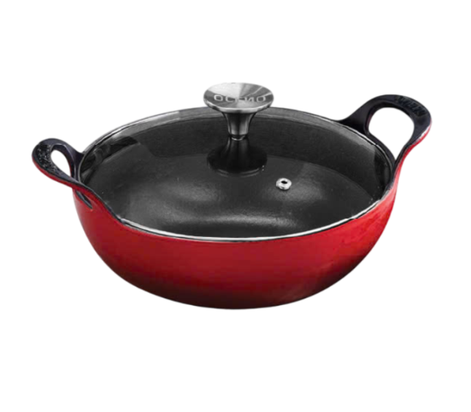 Chảo gang Oceno sâu lòng có vung kính màu đỏ 25cm OSP-1310