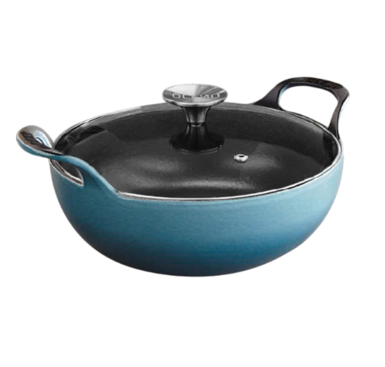 Chảo gang Oceno sâu lòng có vung kính màu xanh 25cm OSP-1327