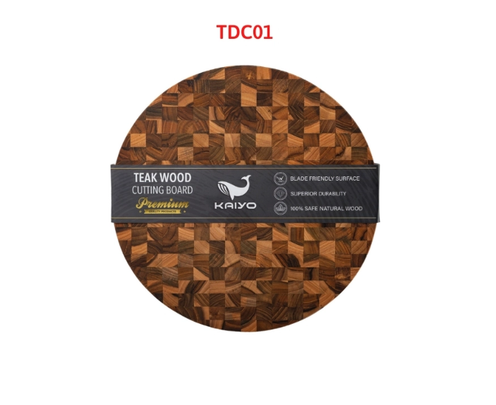 Thớt thái gỗ Teak đầu cây Kaiyo hình tròn 30 x 2,5cm TDC01