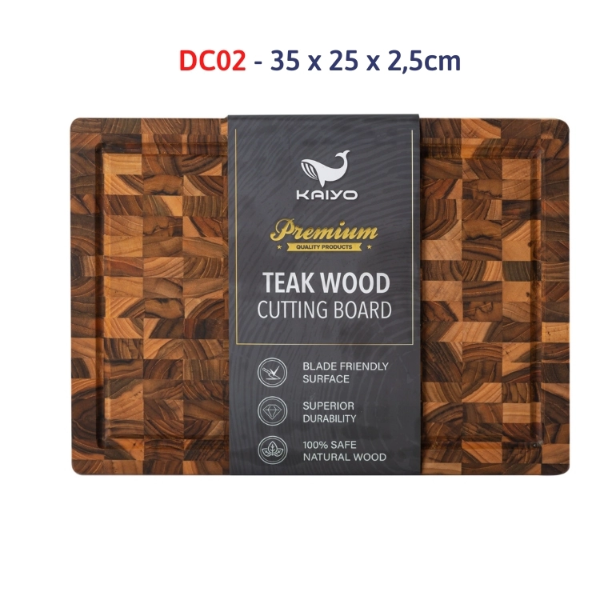 Thớt thái gỗ Teak đầu cây Kaiyo hình chữ nhật 35 x 25 x 2,5cm DC02